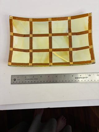 Fused Art Glass Tray — Grid Pattern with Gold Accents