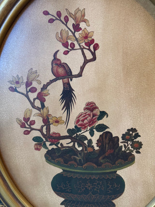 VTG 1970s Bird Floral Oval Wall Plaques - Pair