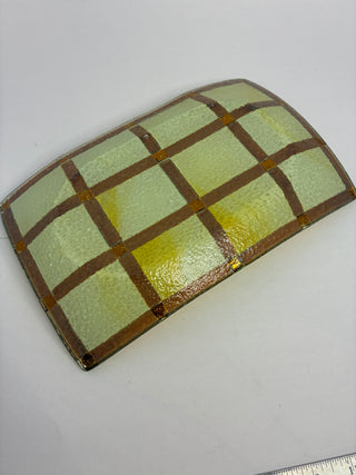 Fused Art Glass Tray — Grid Pattern with Gold Accents