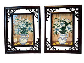 VTG Floral Ceramic Wall Plaque 2 pc Set