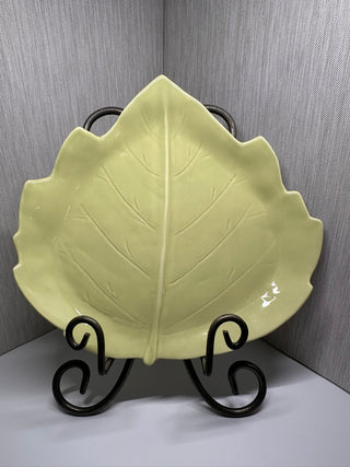 Cindy Crawford Style FAUNA Leaf Salad Plate Light Green Ceramic Vintage Crazing