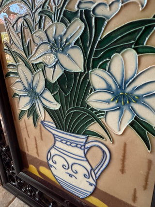 VTG Floral Ceramic Wall Plaque 2 pc Set