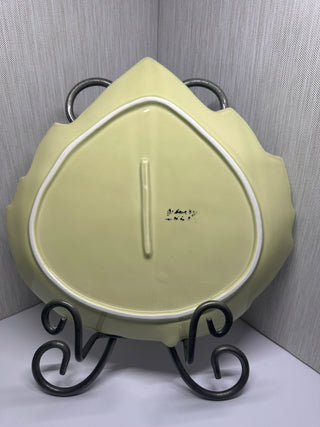 Cindy Crawford Style FAUNA Leaf Salad Plate Light Green Ceramic Vintage Crazing