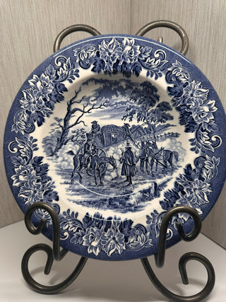 Vintage EIT English Ironstone Blue & White Dickens Series Stagecoach Rim Soup Bowl, Made in England