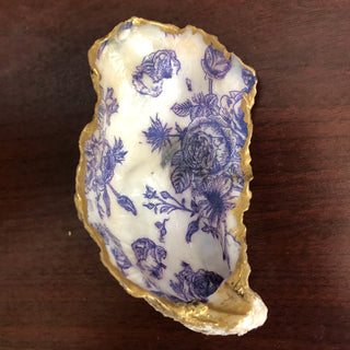 Blue White Floral Oyster Trinket Dish 4.5in