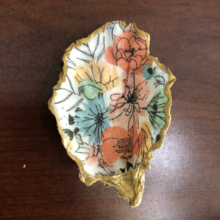 Multicolor Floral Oyster Trinket Dish 4in