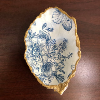 Butterfly White Blue Oyster Trinket Dish 4.5 in