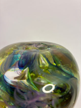 Art Glass Egg Paperweight — Aquatic Swirl Interior