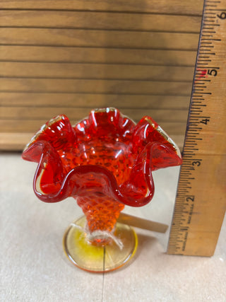 Fenton Small ruffled edge Amberina hobnail vase