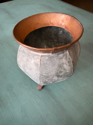 Vintage Copper and Metal Tripod Cauldron