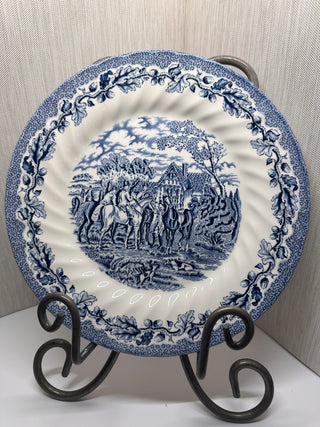 Vintage Royal Wessex Blue Transferware Dinner Plate 10” - Swirl Rim, Horses & Oak Leaves, Made in England