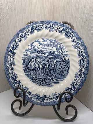 Vintage Royal Wessex Blue Transferware Dinner Plate 10” - Swirl Rim, Horses & Oak Leaves, Made in England