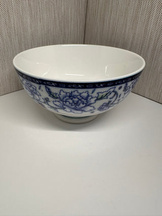 Vintage Japanese Porcelain Bowl, Blue & White Floral Peony Motif, San船/Mifune Sailboat Mark