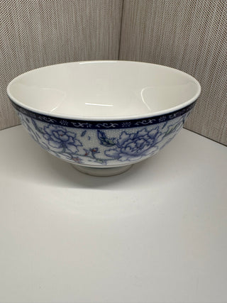 Vintage Japanese Porcelain Bowl, Blue & White Floral Peony Motif, San船/Mifune Sailboat Mark