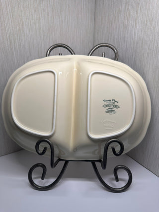 Vintage Nikko Ceramics "Woodbury" Oval Divided Serving Dish – Embossed Fruit Design Ivory