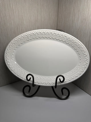 Vintage Ceriart Portugal White Ceramic Oval Platter Embossed Relief Edging