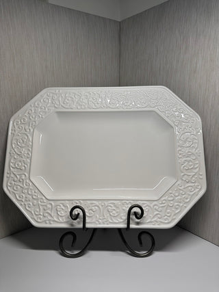 Vintage A. Santos Portugal White Ceramic Serving Platter 18.25" Octagonal Floral Rim