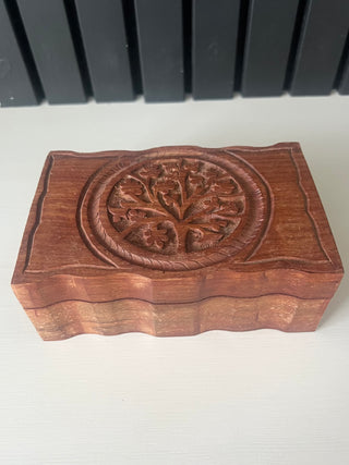 Tree of life carved wood box