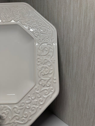 Vintage A. Santos Portugal White Ceramic Serving Platter 18.25" Octagonal Floral Rim