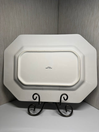 Vintage A. Santos Portugal White Ceramic Serving Platter 18.25" Octagonal Floral Rim
