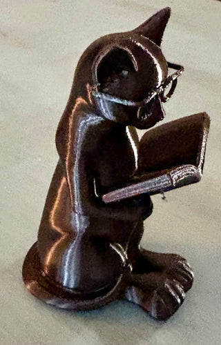 Vintage Style Cat Figurine with Glasses Reading a Book