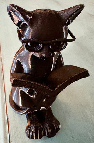 Vintage Style Cat Figurine with Glasses Reading a Book