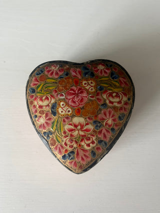 Vintage lacquered paper heart box