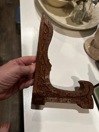 Carved wood hinged display stand