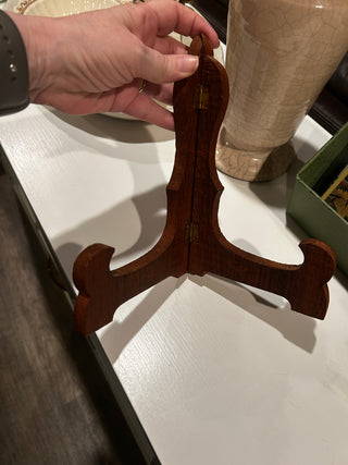 Carved wood hinged display stand