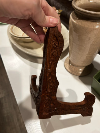 Carved wood hinged display stand
