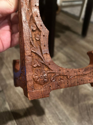 Carved wood hinged display stand