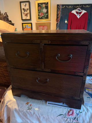 3 Drawer Walnut with brass ornate VV