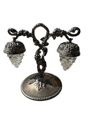 VTG Godinger Silver Plated Hanging Grape Salt & Pepper Shakers w/ Stand
