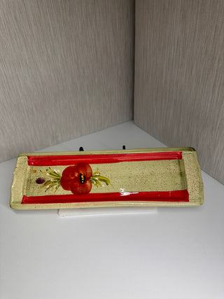 Vintage Hand-Painted Vallauris French Ceramic Relish Tray - Red Poppy Design