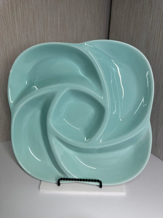 Chic & Tonic Full Bloom Light Blue Divided Serving Dish Ceramic Swirl Platter