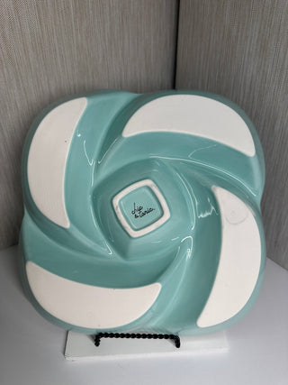Chic & Tonic Full Bloom Light Blue Divided Serving Dish Ceramic Swirl Platter