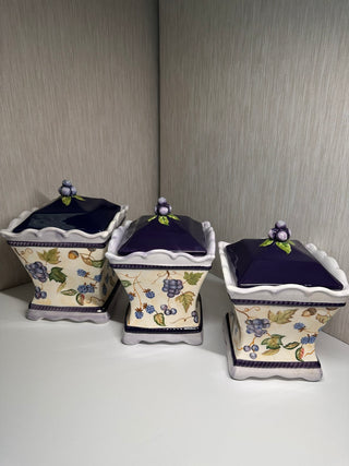 Capriware Berry and Grape 3-Piece Ceramic Canister Set - Crazing on Bases