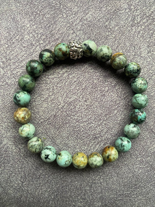African turquoise/silver beaded bracelet