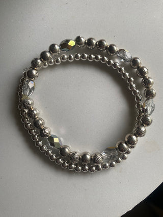 Silver beaded stretch bracelets - set of 2