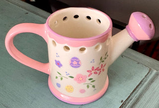 Vintage Ceramic Watering Can Vase w/Floral Design