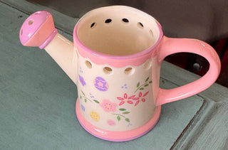 Vintage Ceramic Watering Can Vase w/Floral Design