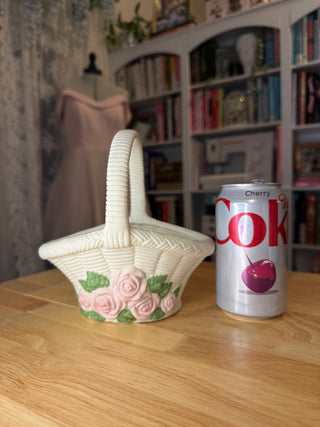 Vintage Porcelain Basket – Pink Roses & Woven Detail