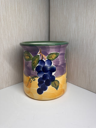 Tabletops Unlimited "Scandicci" Hand-Painted Ceramic Grape Utensil Holder Crock