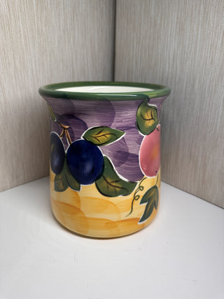Tabletops Unlimited "Scandicci" Hand-Painted Ceramic Grape Utensil Holder Crock