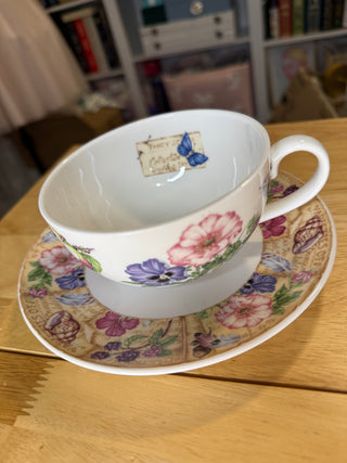 Vintage Floral Porcelain Teacup & Saucer Set