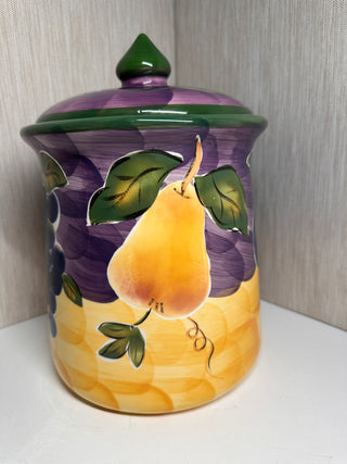Tabletops Unlimited Scandicci Medium Canister Ceramic Fruit Plums Jar 10"