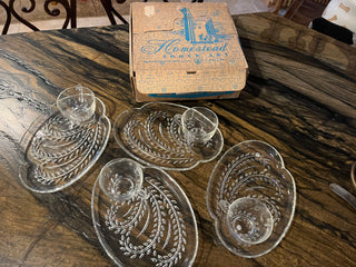 (set of 4 w/box) Vintage Crystal Plate & Cup