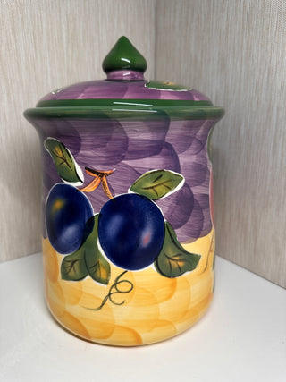 Tabletops Unlimited Scandicci Medium Canister Ceramic Fruit Plums Jar 10"