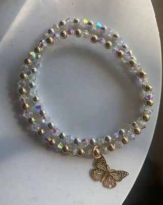 Crystal/gold butterfly/silver beaded bracelets - SET