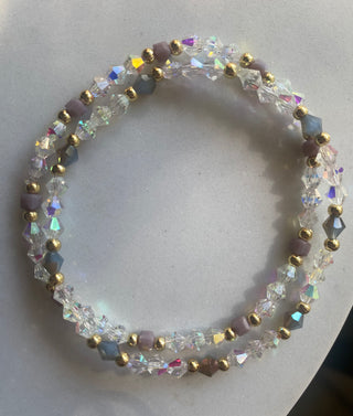 Crystal/blue/purple beaded bracelets- Set of 2